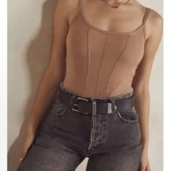 Free People That Girl Corset Bodysuit Women S Tan Stretch Lightweight Boho NWT - Picture 8 of 8